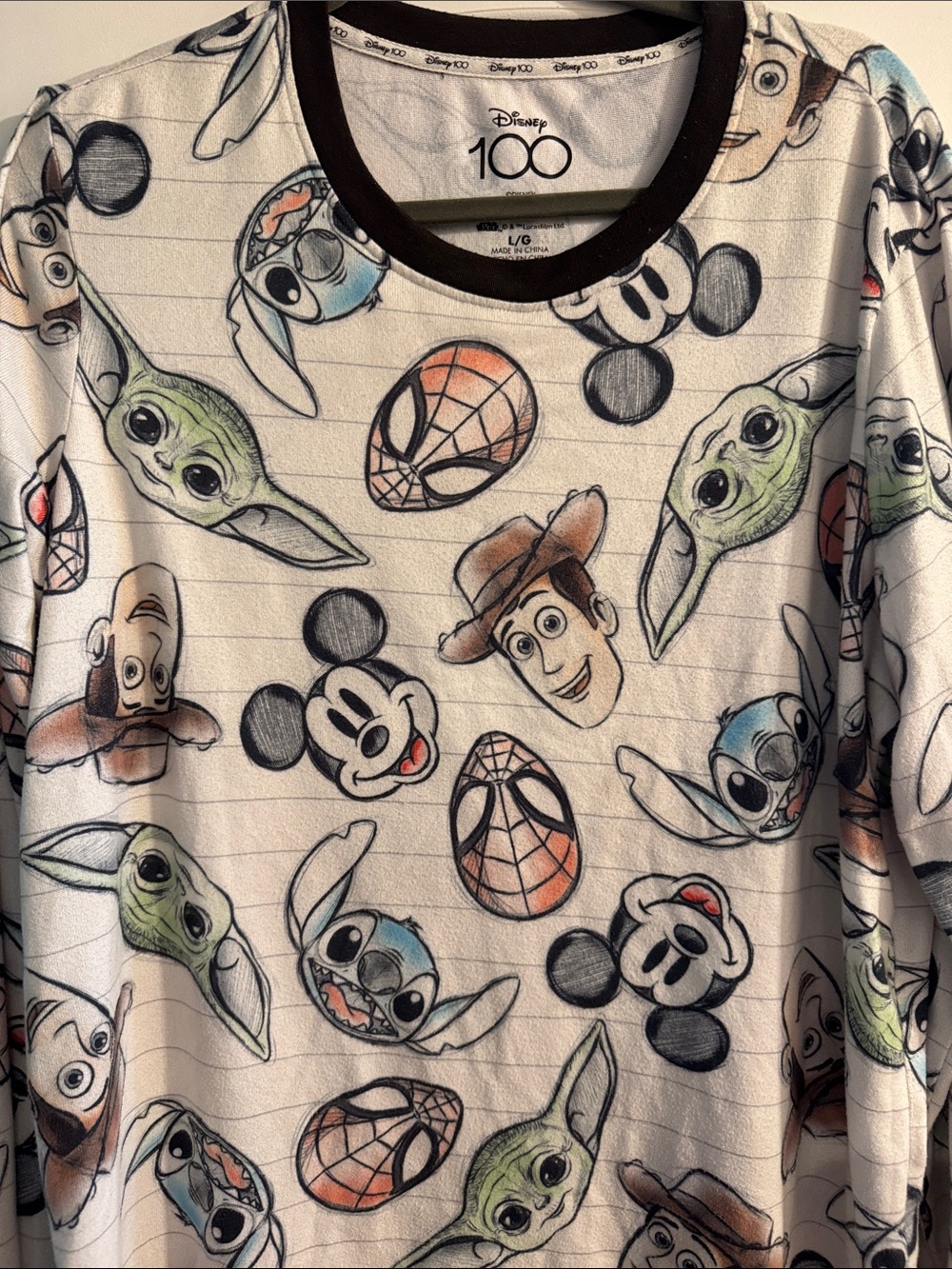 Disney Long Sleeve Character Tee in White with Black Trim